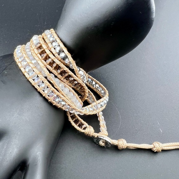 Victoria Emerson Beaded Wrap Bracelet Tri-Colored Crystals Sand Long 34”-37” - Picture 3 of 10